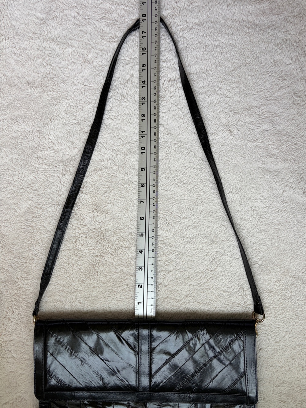 Vintage 70s 80s Black Eel Skin Clutch Purse - Picture 12 of 13